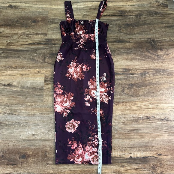 ASOS Floral Corset Pencil Ruched Bust Midi Dress in Burgundy Purple 6 NWOT - Picture 12 of 13